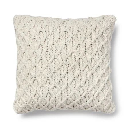 Better Homes & Gardens Sweater Knit Decorative Square Throw Pillow, 18"" x 18"", Ivory, Single co... | Walmart (US)