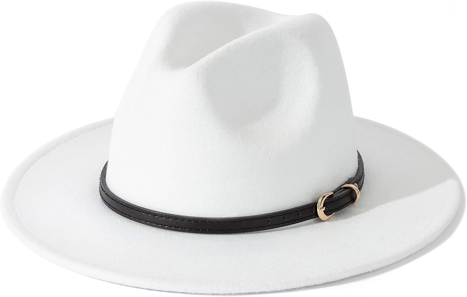 Lisianthus Women White Fedora Wide Brim Panama Hats with Color Belt Buckle | Amazon (US)