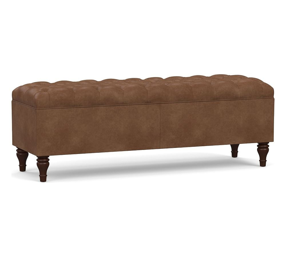 Lorraine Tufted Leather Queen Storage Bench, Statesville Toffee | Pottery Barn (US)