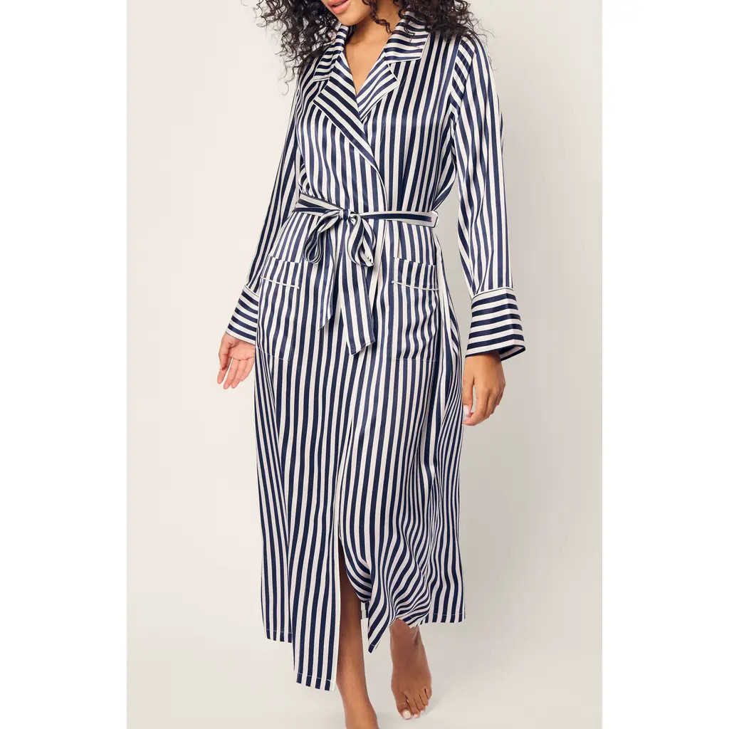 Petite Plume Bengal Stripe Silk Robe in Navy at Nordstrom, Size X-Small | Nordstrom