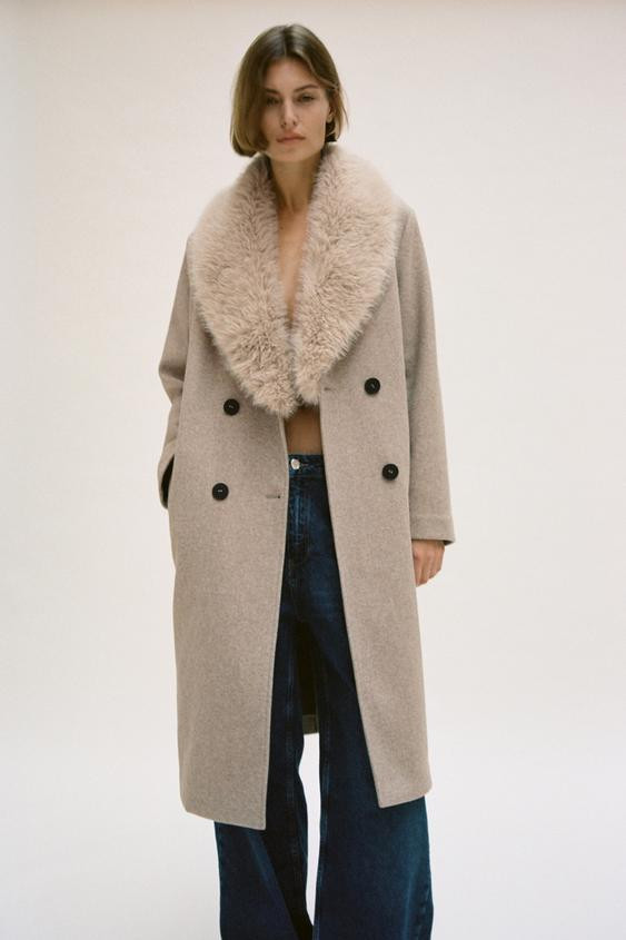 FAUX FUR LAPEL COAT | Zara US