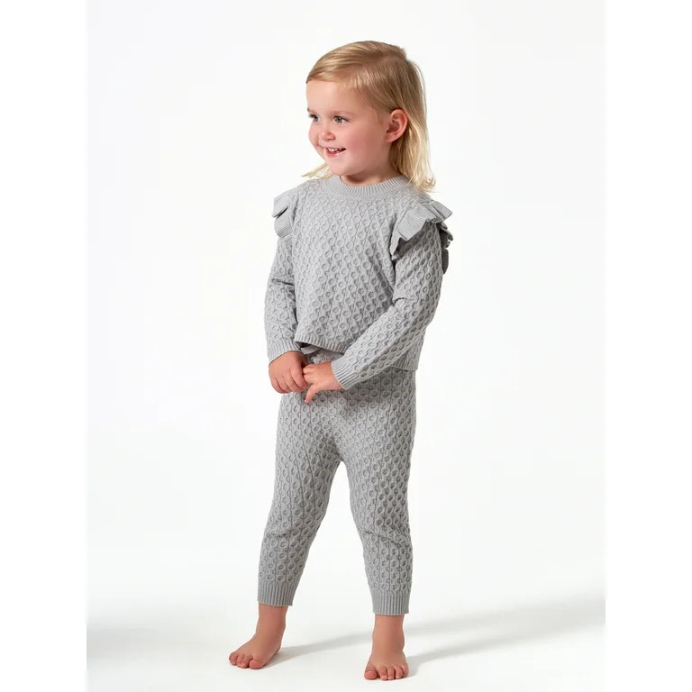 Modern Moments by Gerber Baby & Toddler Girl Cable Knit Ruffle Sweater & Pant, 2-Piece Outfit Set... | Walmart (US)