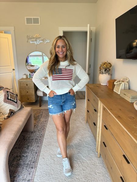 Memorial Day BBQ ready with this outfit from Maurices ♥️🤍💙

Wearing a Small sweater and a 28 in the denim shorts. 

#maurices #discovermaurices #mauricespartner @maurices 

#LTKStyleTip #LTKFindsUnder50 #LTKSeasonal