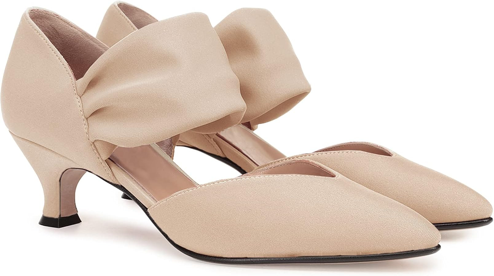 Coutgo Womens Low Kitten Heel Dress Shoes Pointed Toe Slip on Ankle Strap Cutout Elegant Party We... | Amazon (US)