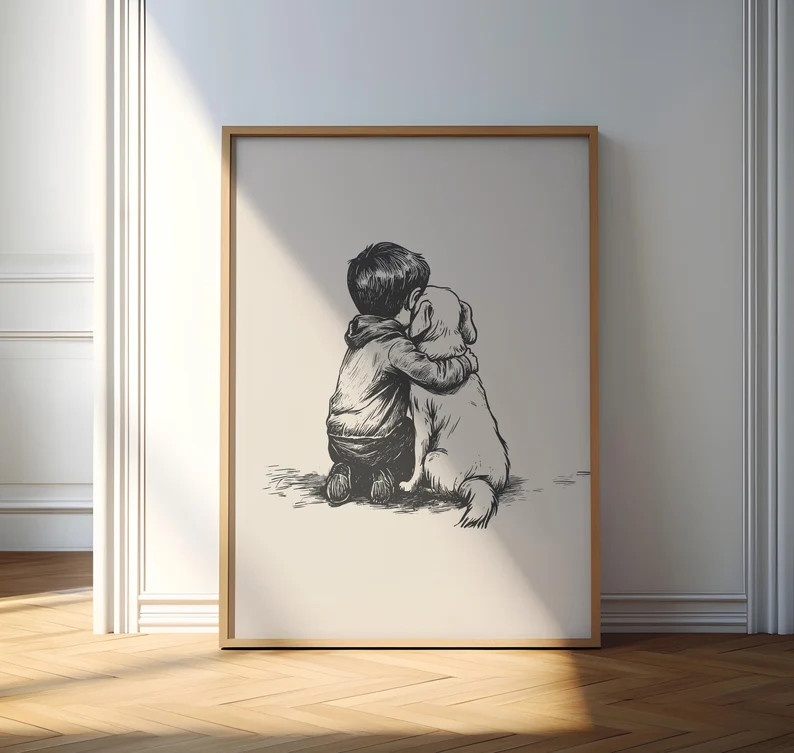Vintage Nursery Print, Boy and a Dog Print, Dog Wall Art, Antique Vintage Painting, Farmhouse Dec... | Etsy (US)