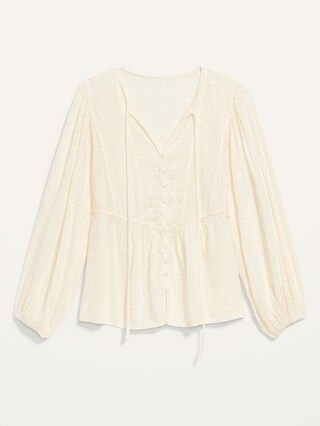Oversized Embroidered Cutwork Tie-Neck Blouse for Women | Old Navy (US)