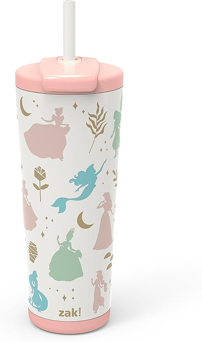 Zak Designs Disney Princess Straw Tumbler for Travel, 24oz Stainless Steel with Vacuum Insulation... | Amazon (US)