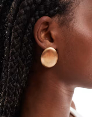 Accessorize big oval brushed stud earrings in gold | ASOS (Global)