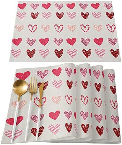 Placemats Set of 6 Valentine's Day Placemats for Dining Table, Valentine's Day Cute Love Hearts Dood | Amazon (US)