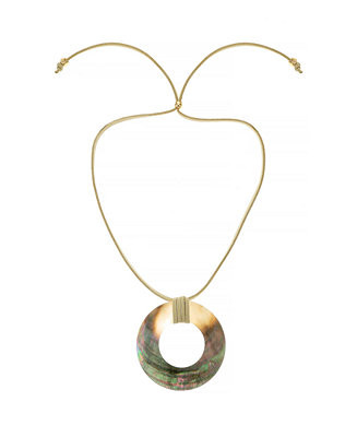 ETTIKA 18K Gold Plated Iridescent Shell Circle Pendant Adjustable Necklace - Macy's | Macy's