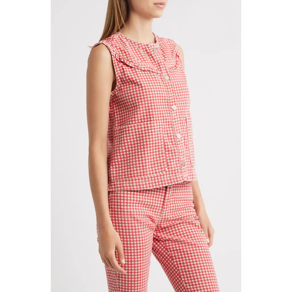 Damson Madder Mari Stretch Cotton Gingham Vest in Red at Nordstrom Rack, Size 8 Us / 12 Uk | Nordstrom Rack