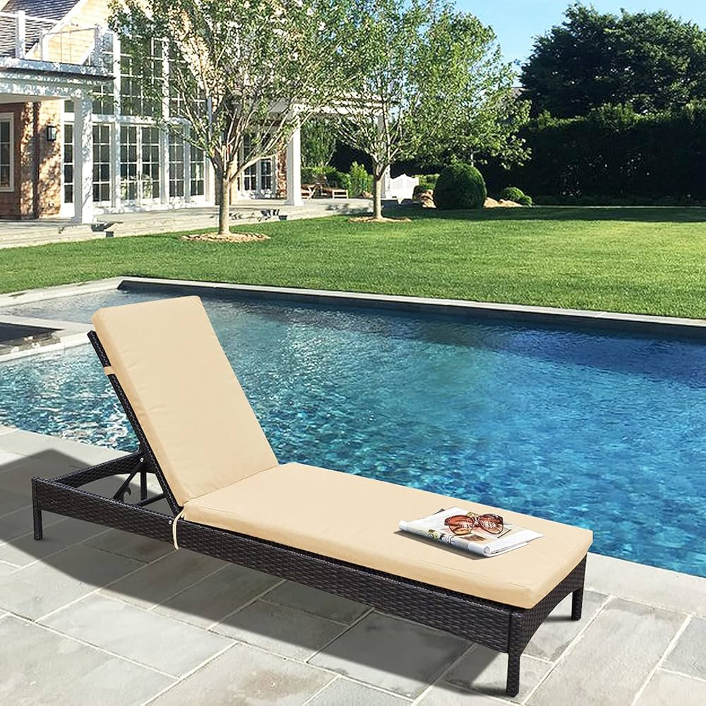 Outdoor Patio Reclining Chaise Lounge Chair, Adjustable Resin Wicker Lounger Furniture with Rust-... | Amazon (CA)