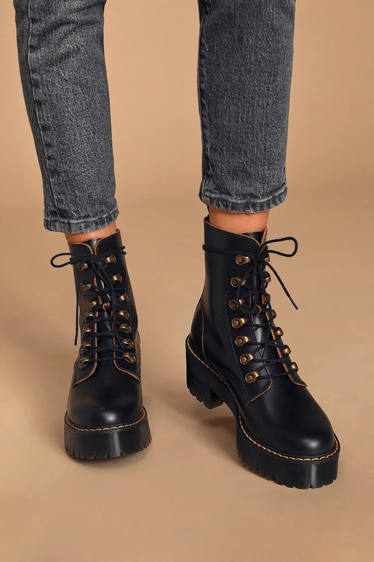 Leona Black Vintage Smooth Leather Lace-Up Platform Boots | Lulus (US)