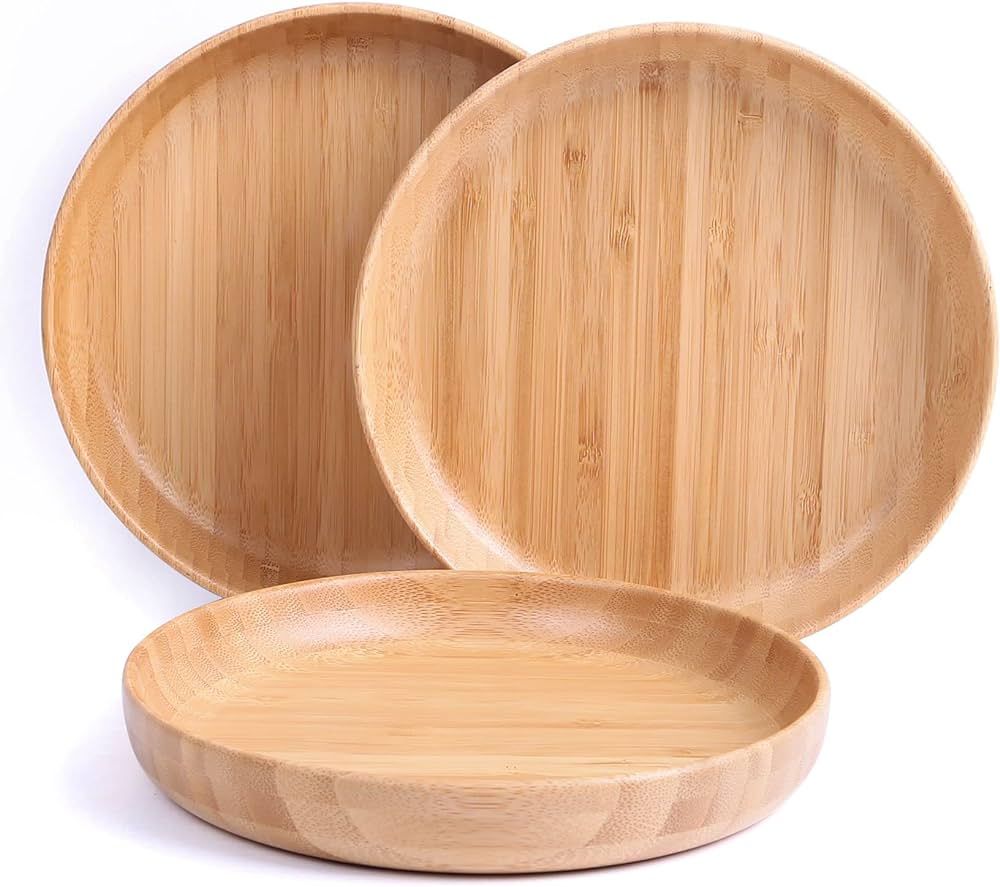 cluzelar Bamboo Plates 7.5Inch Round Bamboo Plates Reusable Kids Dinner Plates Tableware Set of 3... | Amazon (US)