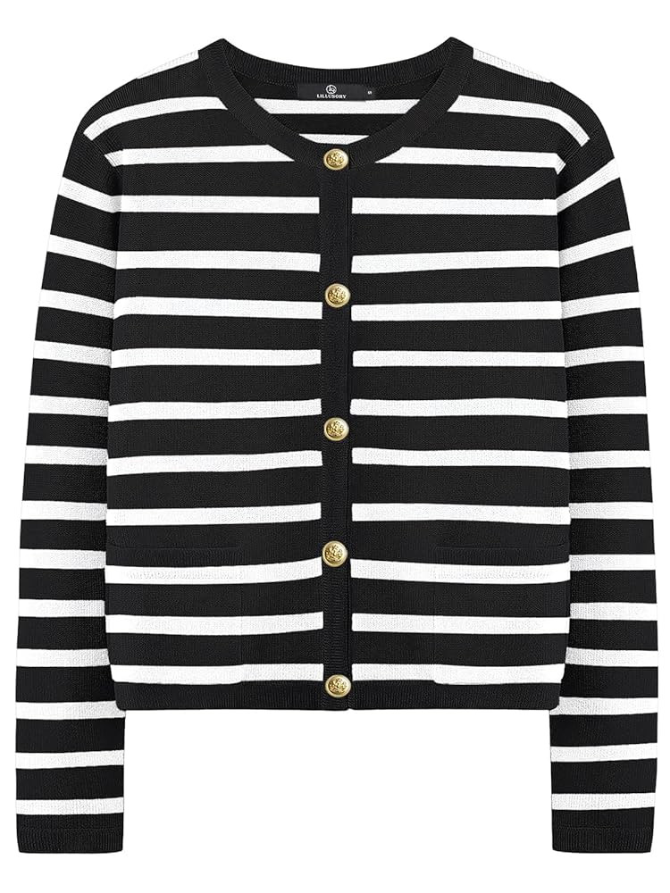 LILLUSORY Women's Striped Cardigan Sweaters Fall Outfits Clothes Fashion Trendy Long Sleeve Tops ... | Amazon (US)