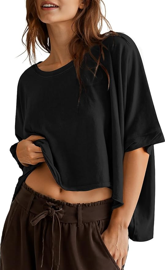 UEU Womens Summer Oversized Tops Casual Loose Crop T Shirts Crewneck Basic Boxy Tee Shirt Trendy ... | Amazon (US)