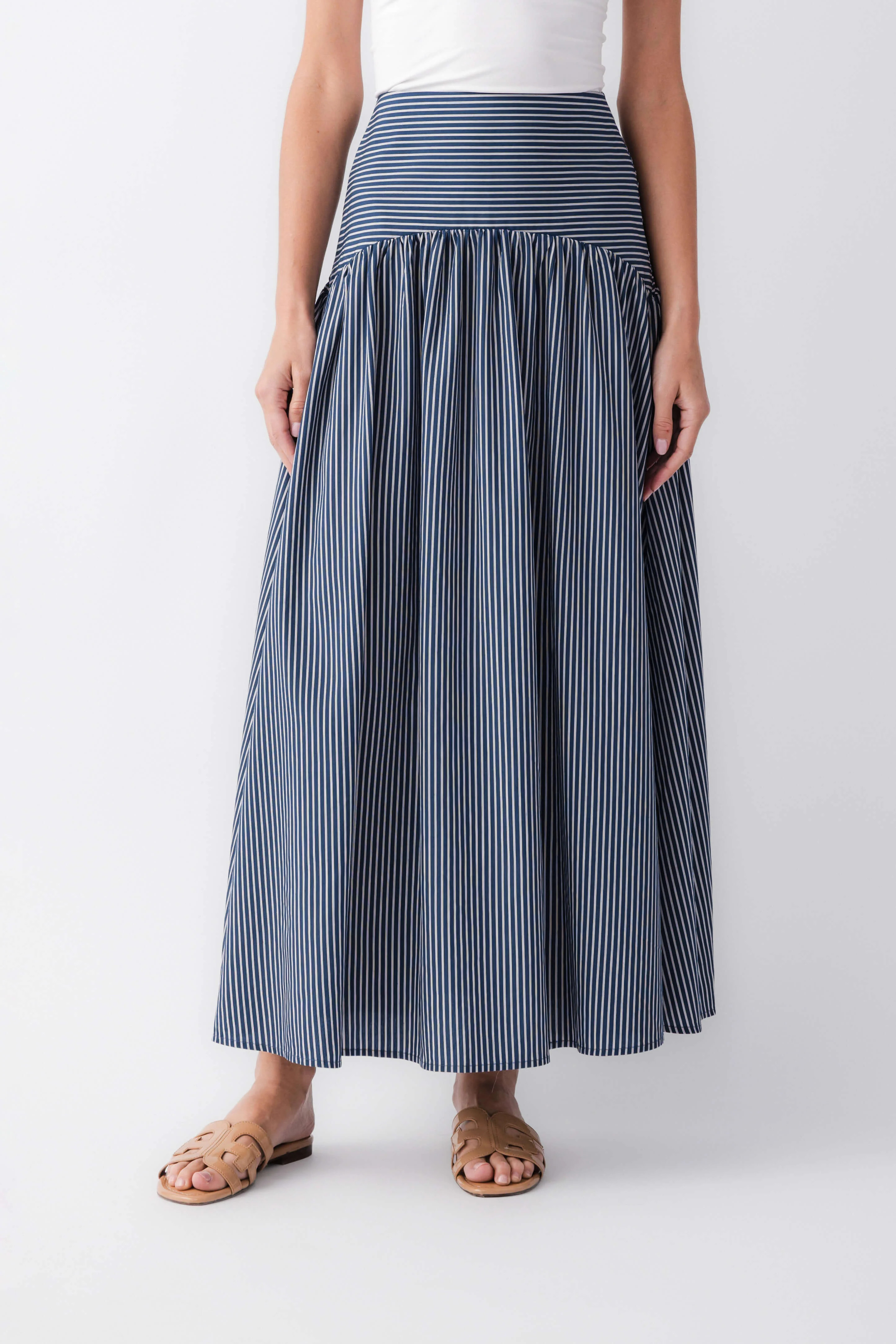 Elan Drop Waist Striped Maxi Skirt | Social Threads