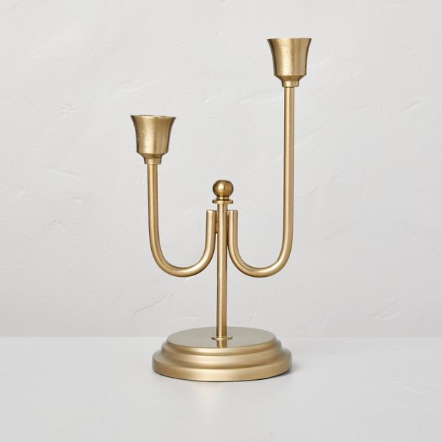 Staggered Metal Taper Candelabra Brass Finish - Hearth &#38; Hand&#8482; with Magnolia | Target