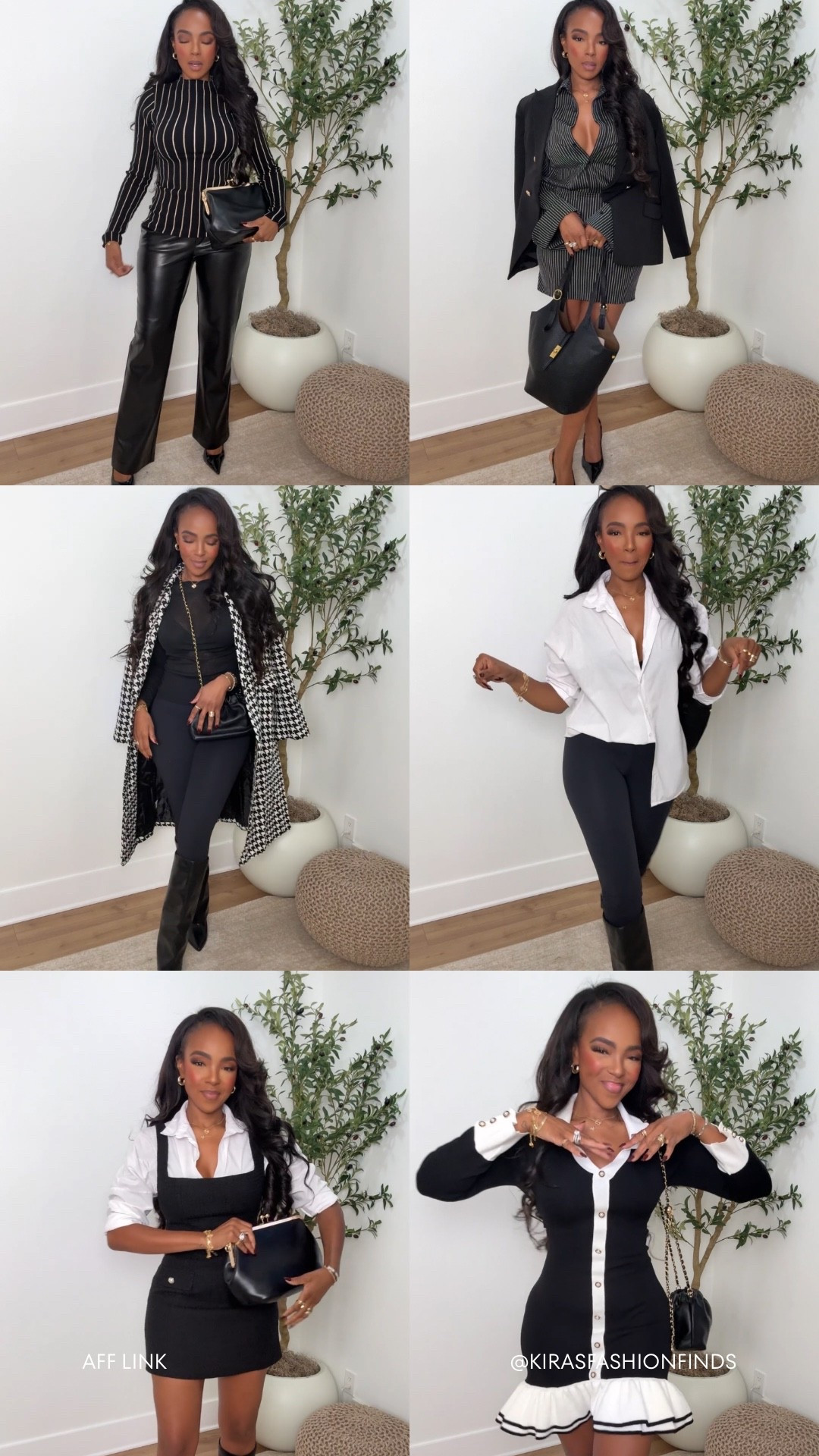 🖤 FALL OUTFIT INSPO | BLACK & WHITE LOOKS 🤍
Six timeless looks built around the most classic combo ever — black and white. From tailored blazers to chic knits and flirty minis, these are my go-to outfits when I want to look polished with zero effort. Scroll below to shop every piece — and don’t forget to check for other colors!

***Striped turtleneck sweater was from Vici- it sold out! I linked an alternative! 

✨ LOOK BREAKDOWN:
1️⃣ Striped Top + Leather Pants — bold and sleek for date night.
2️⃣ Pinstripe Blazer Dress — powerful, feminine, and perfect for events.
3️⃣ Houndstooth Coat + All Black Base — classic fall statement.
4️⃣ White Button-Up + Leggings — clean, effortless everyday combo.
5️⃣ Layered Mini Skirt Set — playful and chic for girls’ night.
6️⃣ Contrast-Trim Dress — flirty yet elevated for dinner or parties.

🛍️ Tap below to shop each look directly — multiple colorways available!

Size small I’m 5’4 | 140lbs | 36D -27 -40  IG & YT: kirasfashionfinds TT: kiraabboud 

black and white outfit ideas, fall outfit inspo, chic monochrome looks, classy fall outfits, capsule wardrobe outfits, neutral fall style, black outfit ideas, white button-up outfit, houndstooth coat outfit, fall date night outfits, blazer dress look, elevated basics, mini dress outfit, leather pants outfit, work to weekend looks

#LTKPetite #LTKWorkwear #LTKFindsUnder100