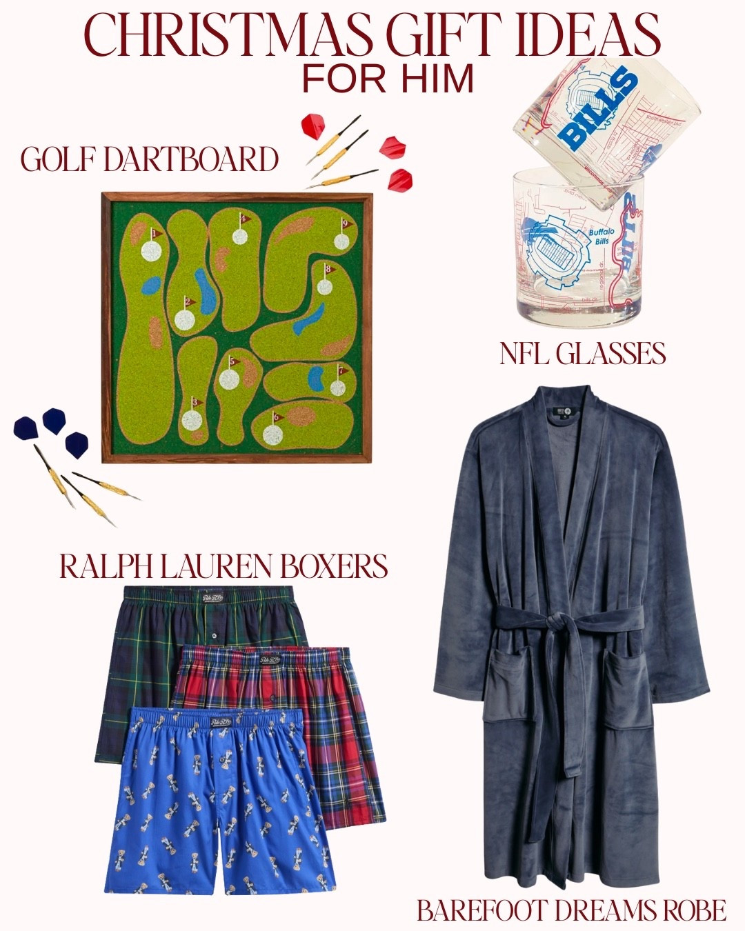 Gifts for him⛳️🎁

#christmas #christmasgifts #giftguide #giftsforhim #nordstrom #uncommongoods #giftideas #darts #dartboard #boxers #ralphlauren #robe #barefootdreams #drinkingglasses

#LTKCyberWeek #LTKGiftGuide #LTKMens