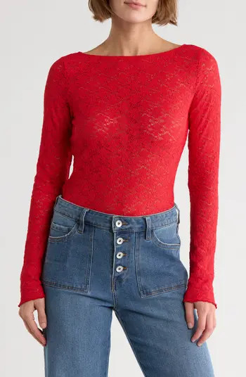 Neck Long Sleeve Lettuce Edge Top | Nordstrom Rack