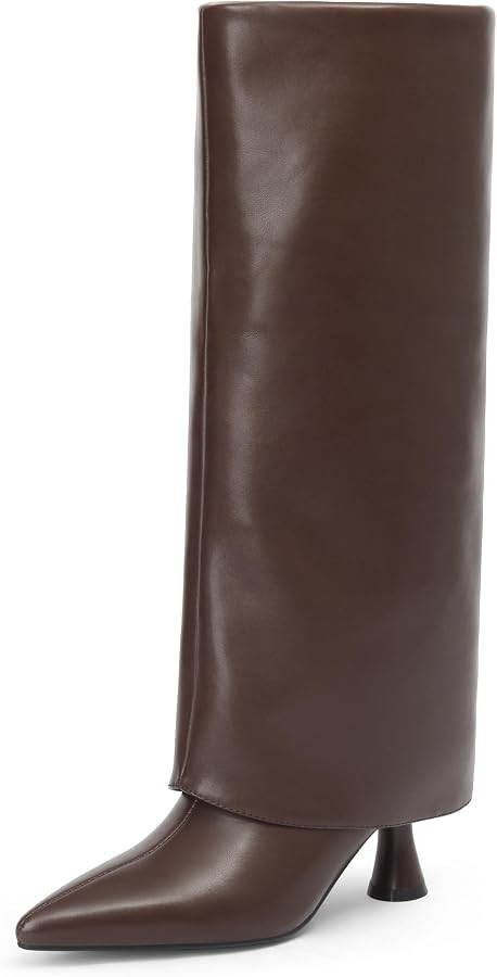 Women's Fold Over Knee High Boots, Kitten Heel Pointed Toe Pull On | Amazon (US)