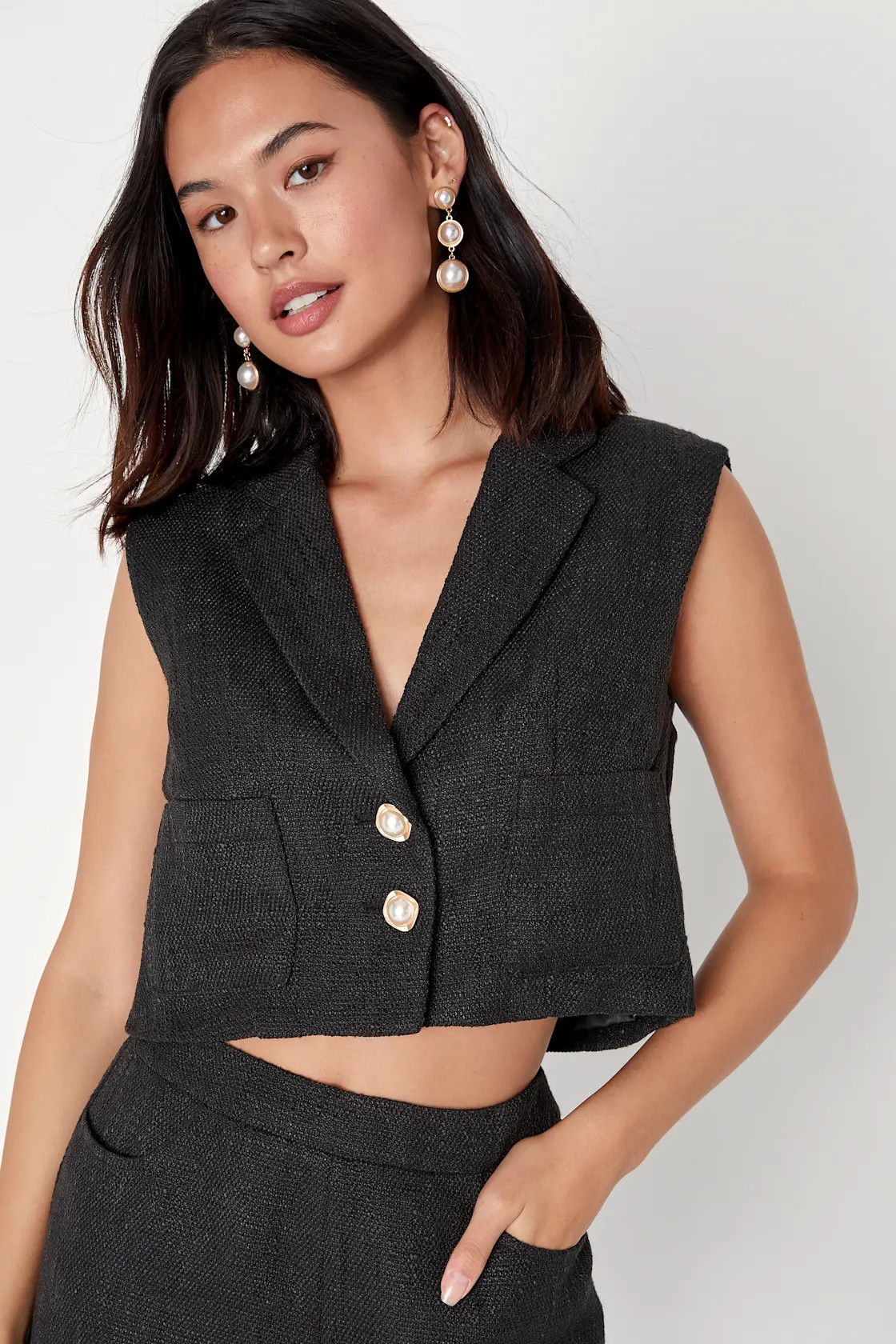 Perfect Company Black Tweed Sleeveless Cropped Blazer | Lulus (US)