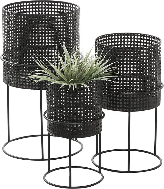 CosmoLiving by Cosmopolitan Contemporary Metal Round Planter, Set of 3 23", 19", 15"H, Black | Amazon (US)