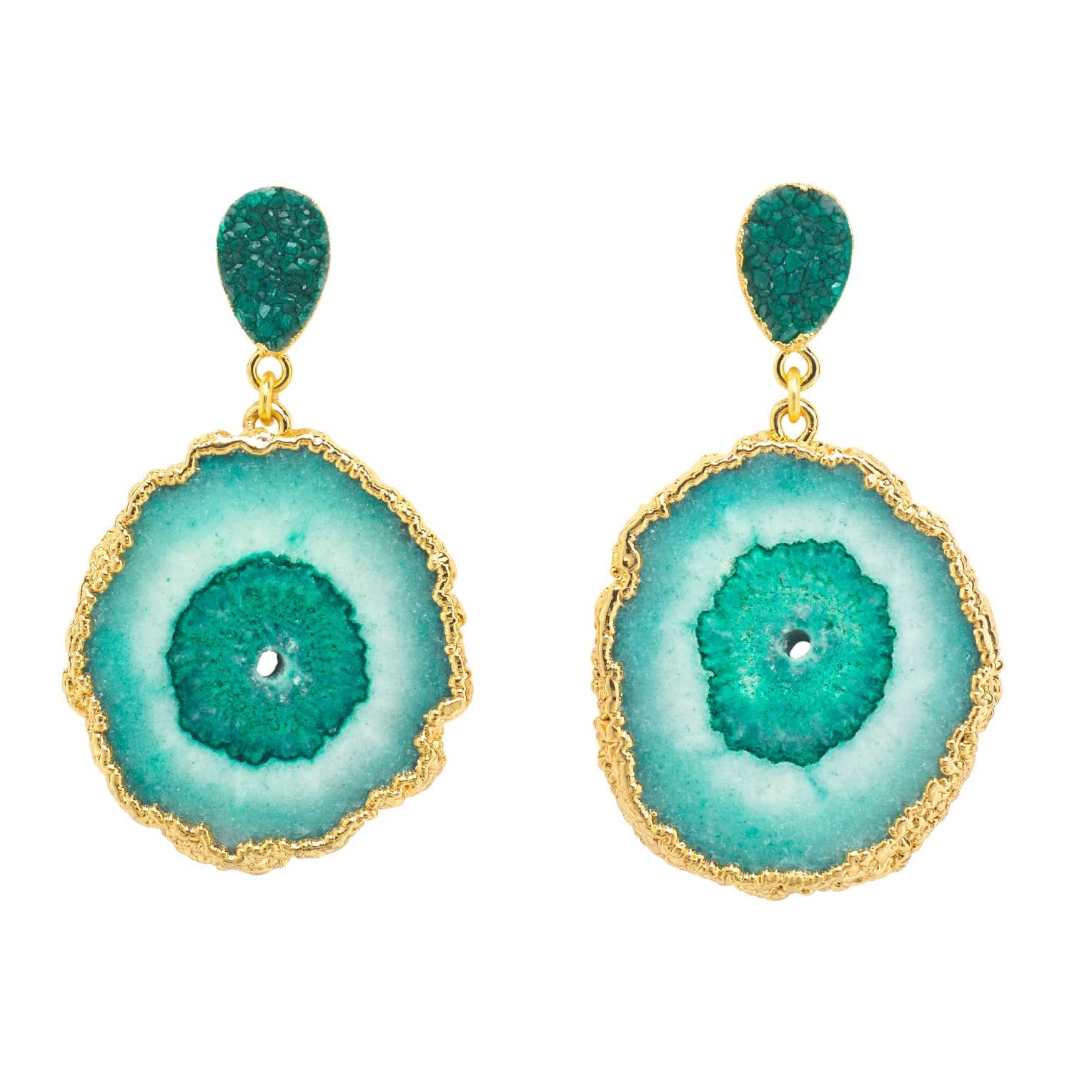 Green Gemstone 'So Solar' Gold Earrings by YAA YAA LONDON | Wolf and Badger (Global excl. US)