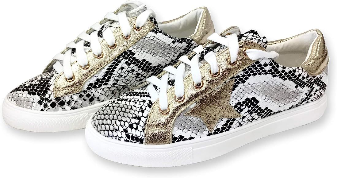 Women Classic Two Tone Star Lace up Fashion Sneakers | Amazon (US)