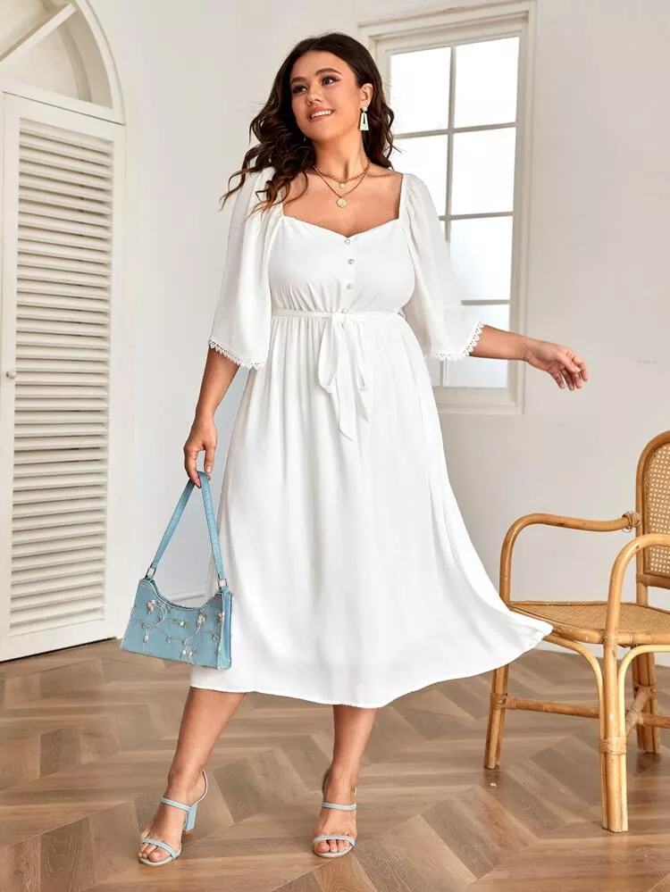 Shein plus size white eyelet dress