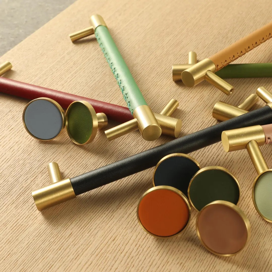 Leather Cabinet Brass Pulls/Brass Handles/ Dresser Knobs handle Cabinet handles Hardware/round Ca... | Etsy (US)