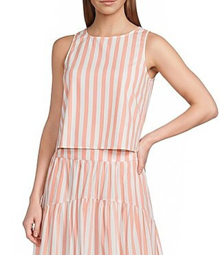 Skies Are Blue Petite Size Stripe Print Crew Neck Sleeveless Coordinating Top - PL | Dillard's