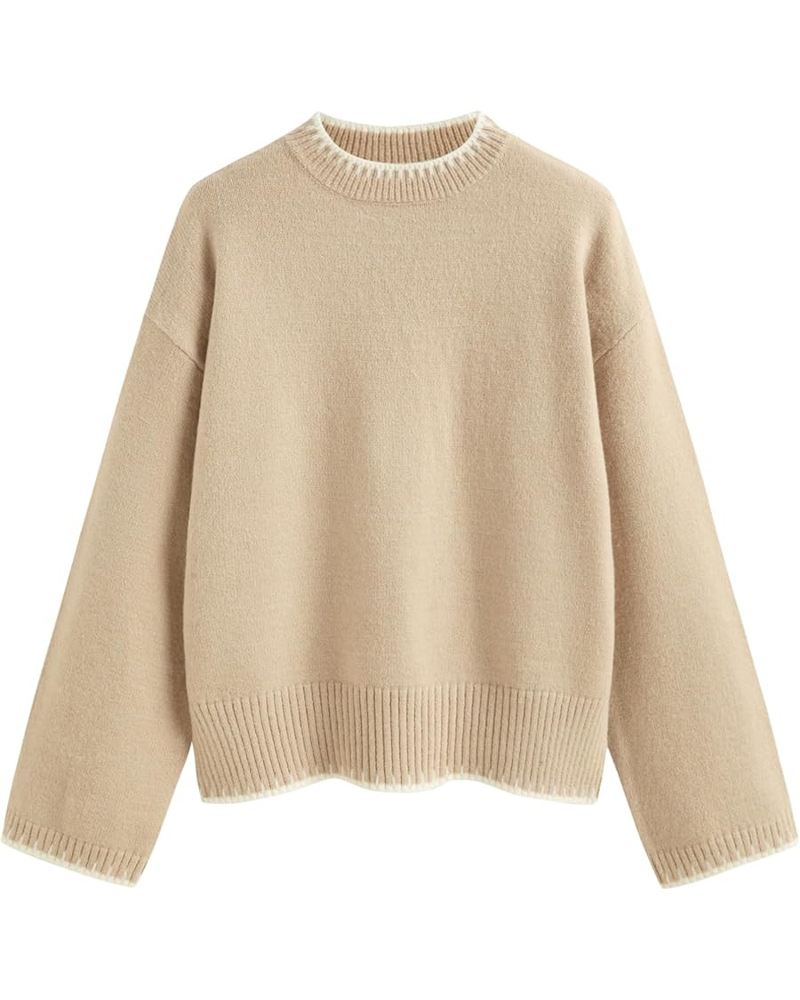 CIDER Womens Sweater Long Sleeve Split Hem Color Block Crew Neck Tops Fall Outfits | Amazon (US)