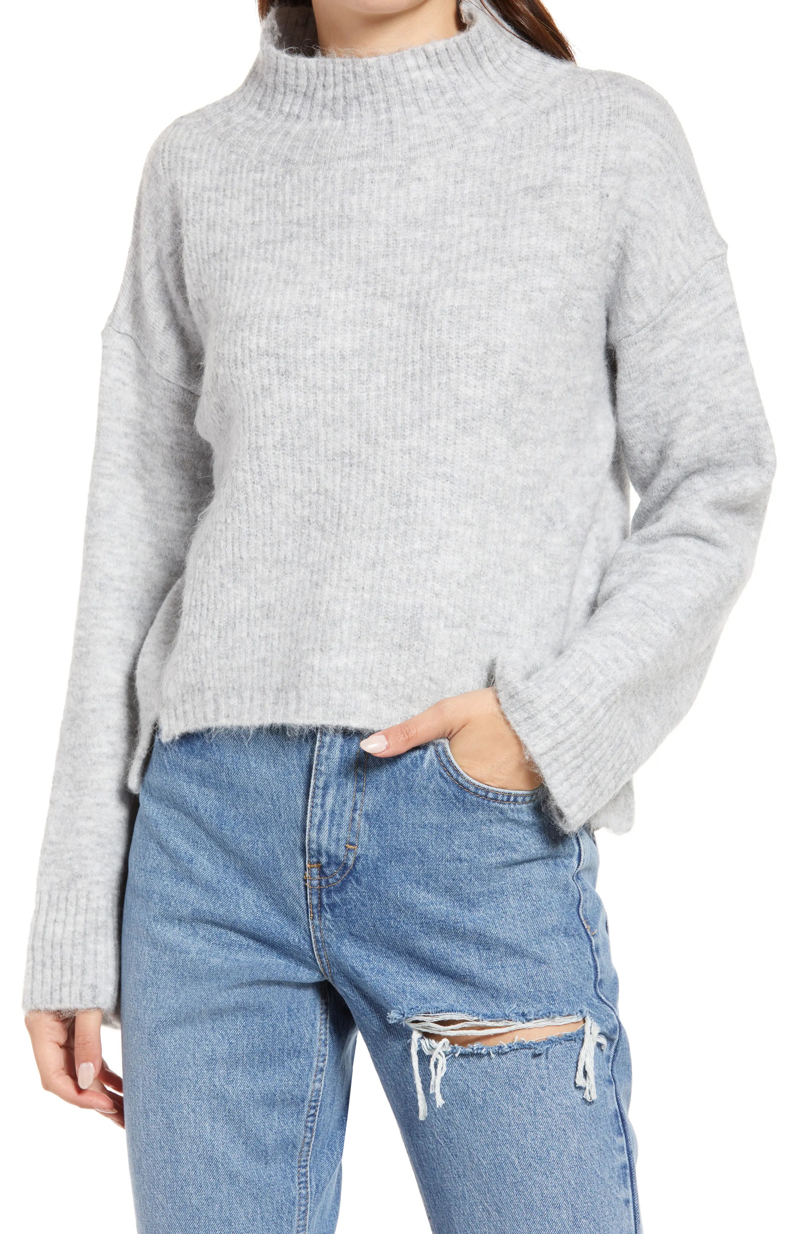 Topshop Mock Neck Crop Sweater in Grey at Nordstrom, Size X-Large | Nordstrom