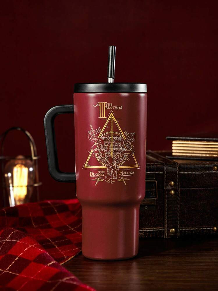 HARRY POTTER X SHEIN Deathly Hallows 40oz Vacuum Insulated Water Bottle With Handle, Glossy Golden Letter Print,Gifts | SHEIN