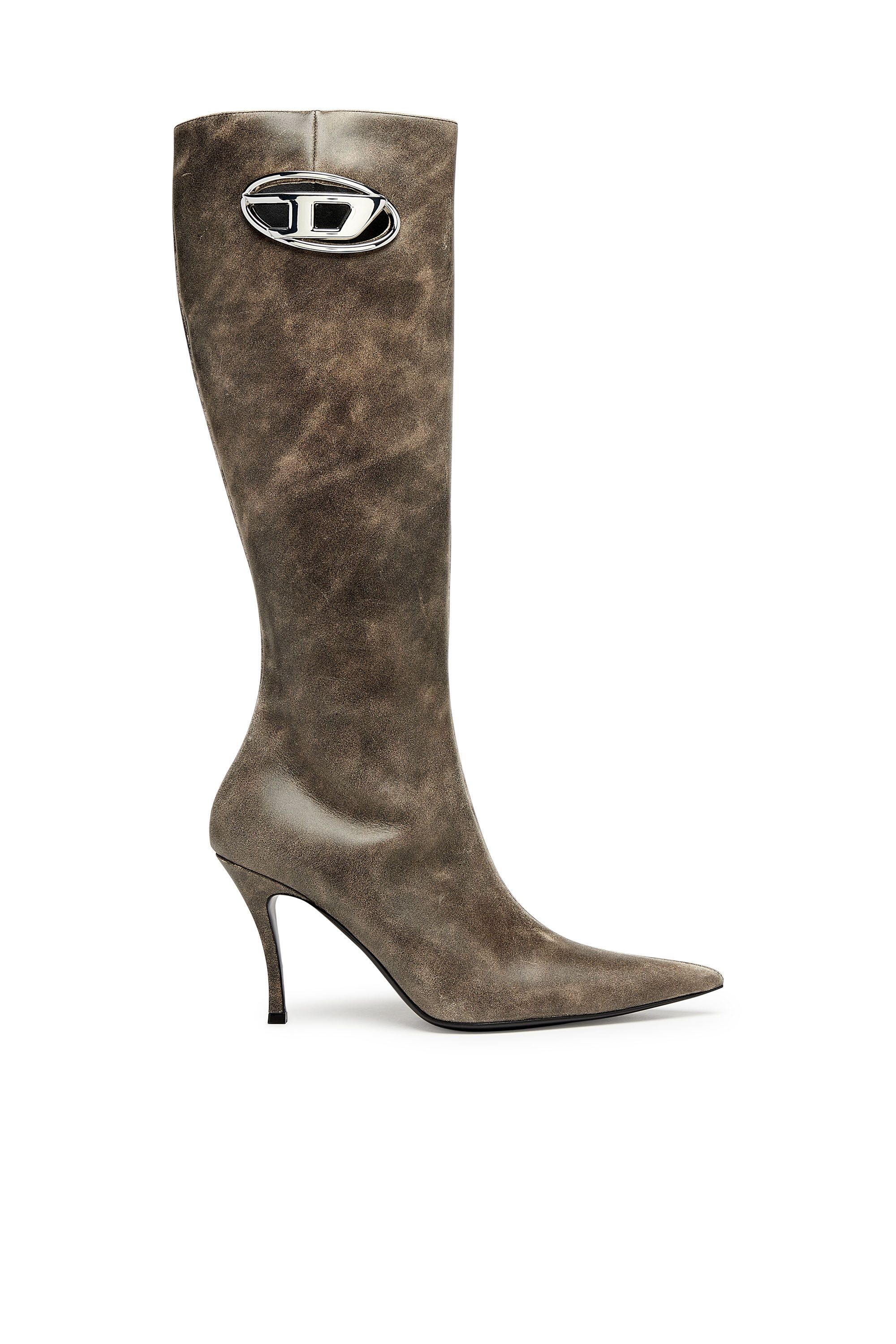 D-Venus HBT - Treated leather boots with oval D plaque | Diesel US