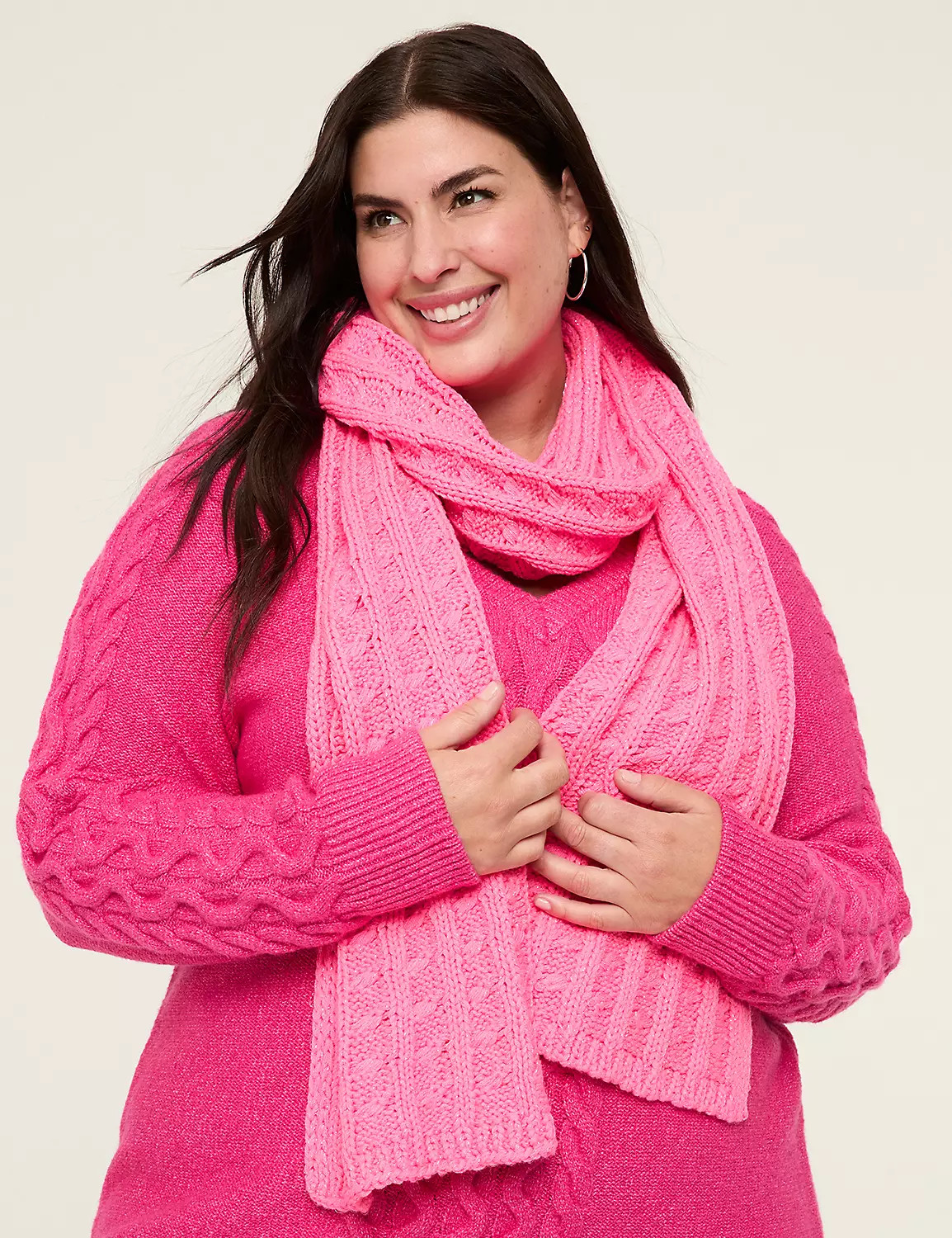 Lurex Shimmer Cable Knit Scarf | Lane Bryant (US)
