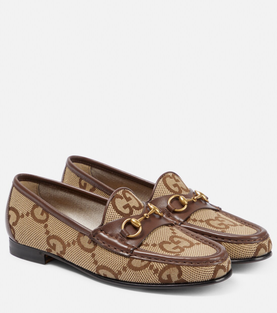 Leather-trimmed maxi GG canvas loafers | Mytheresa (INTL)