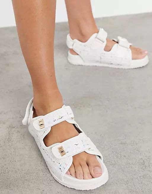 Public Desire Wide Fit Carmen chunky grandad sandals in white boucle | ASOS (Global)