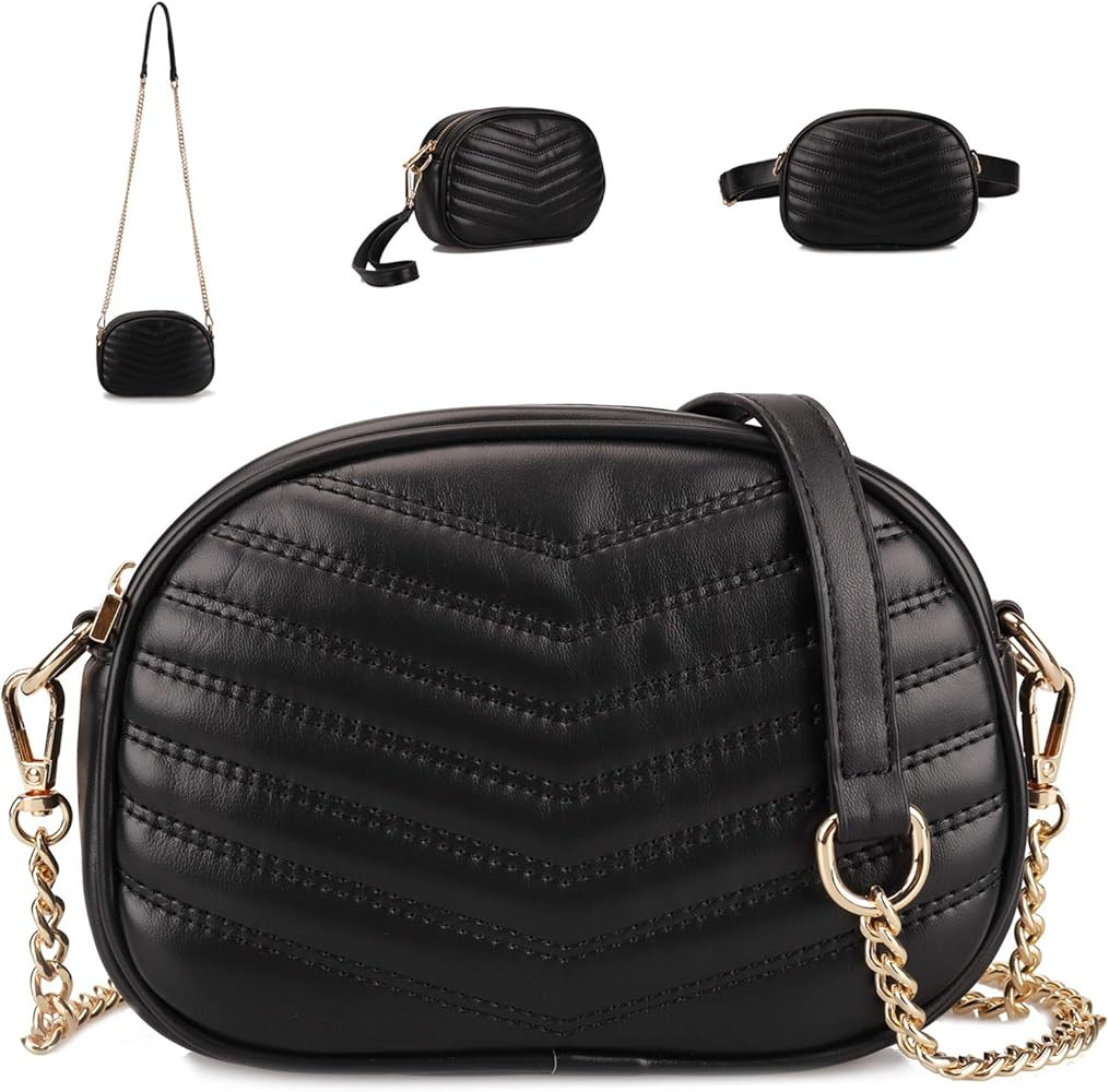3 in 1 Fashion Waist Bags for Women Quilted Shoulder Purses with Chain Strap Small Ladies Fanny Pack | Amazon (US)