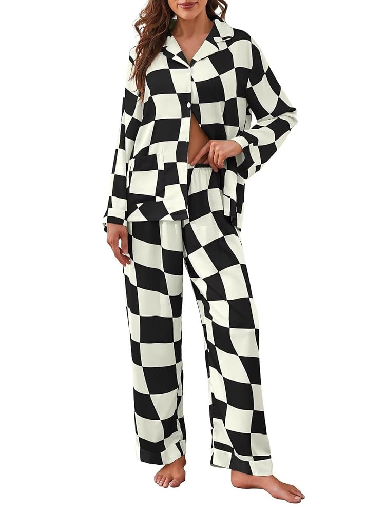 Brosloth Womens Silk Pajamas Button Up Pajama Soft Long Sleeve Satin Printed Loungewear Set | Amazon (US)