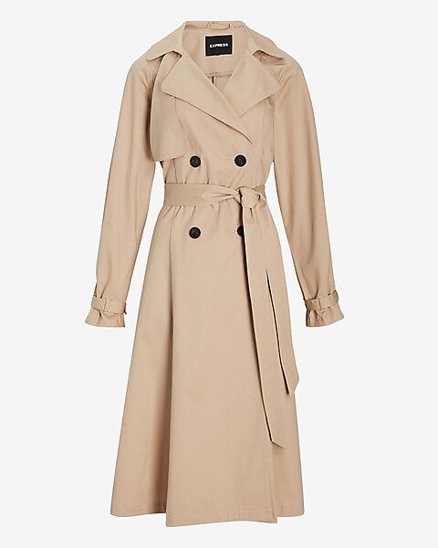 Belted Balloon Sleeve Pleated Trench Coat | Express