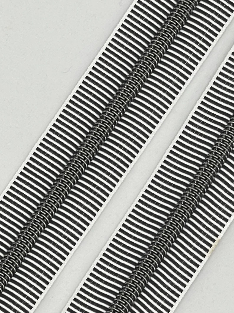 Black and White Striped Zipper Tape With Gunmetal Nylon Coil Size 5 Zipper by the Yard - Etsy | Etsy (US)