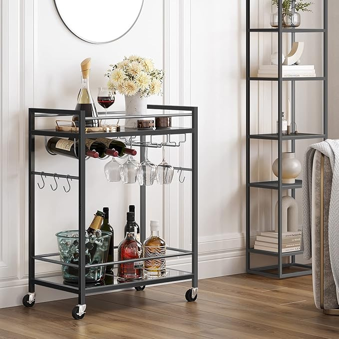 TUTOTAK Bar Cart, Serving Cart - for Home, Microwave Cart, Drink Cart, Mobile Kitchen Shelf with ... | Amazon (US)