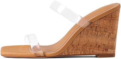 EQAUDES Wedge Sandals for Women Beach Shoes Espadrilles - Square Toe, Chunky Heel, Slip-On, Slide... | Amazon (US)