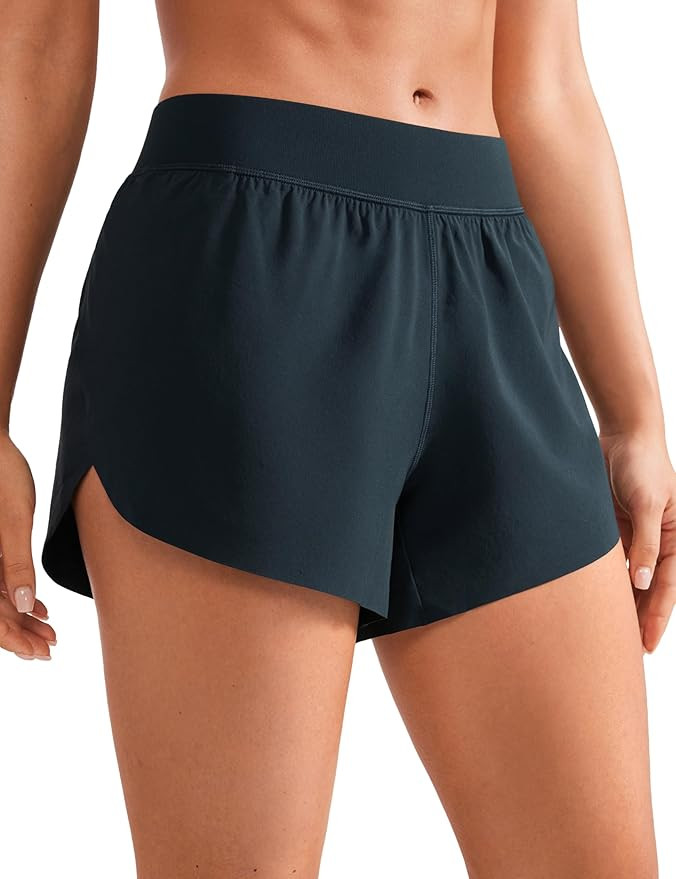 CRZ YOGA Mid Waisted Split Running Shorts for Women 4" - Comfy Mesh Liner for Workout Athletic Gy... | Amazon (US)