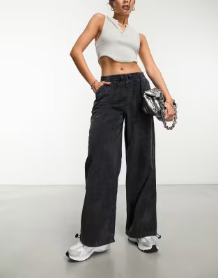 ASOS DESIGN cord parachute cargo trouser in washed black | ASOS (Global)