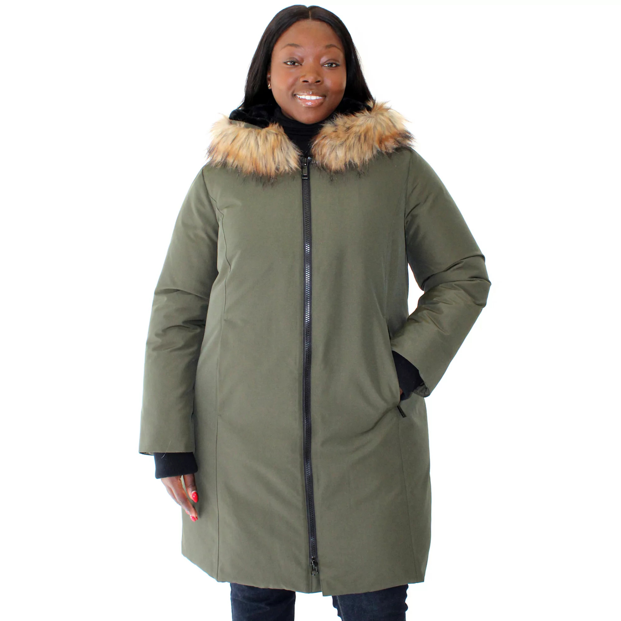 Plus Size Nine West Zip-Front Faux Fur Trimmed Hooded Puffer Coat | Kohl's