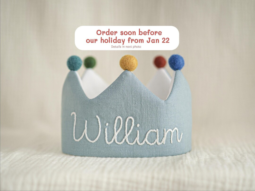 Hand Embroidered Linen Crown for Kids and Children's Birthdays, Personalized Gifts Keepsake for F... | Etsy (US)